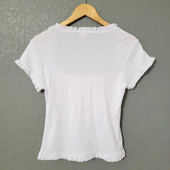 Cinq a Sept Womens Square Neck Short Sleeve Top Size M White Ruffle Regencycore - Picture 2 of 11